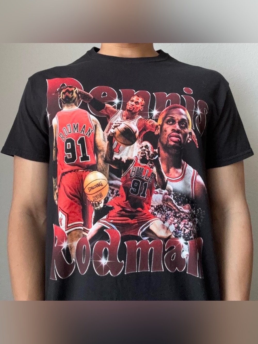 Dennis Rodman Chicago Bulls Era Graphics Black Tee Shirt Y2K